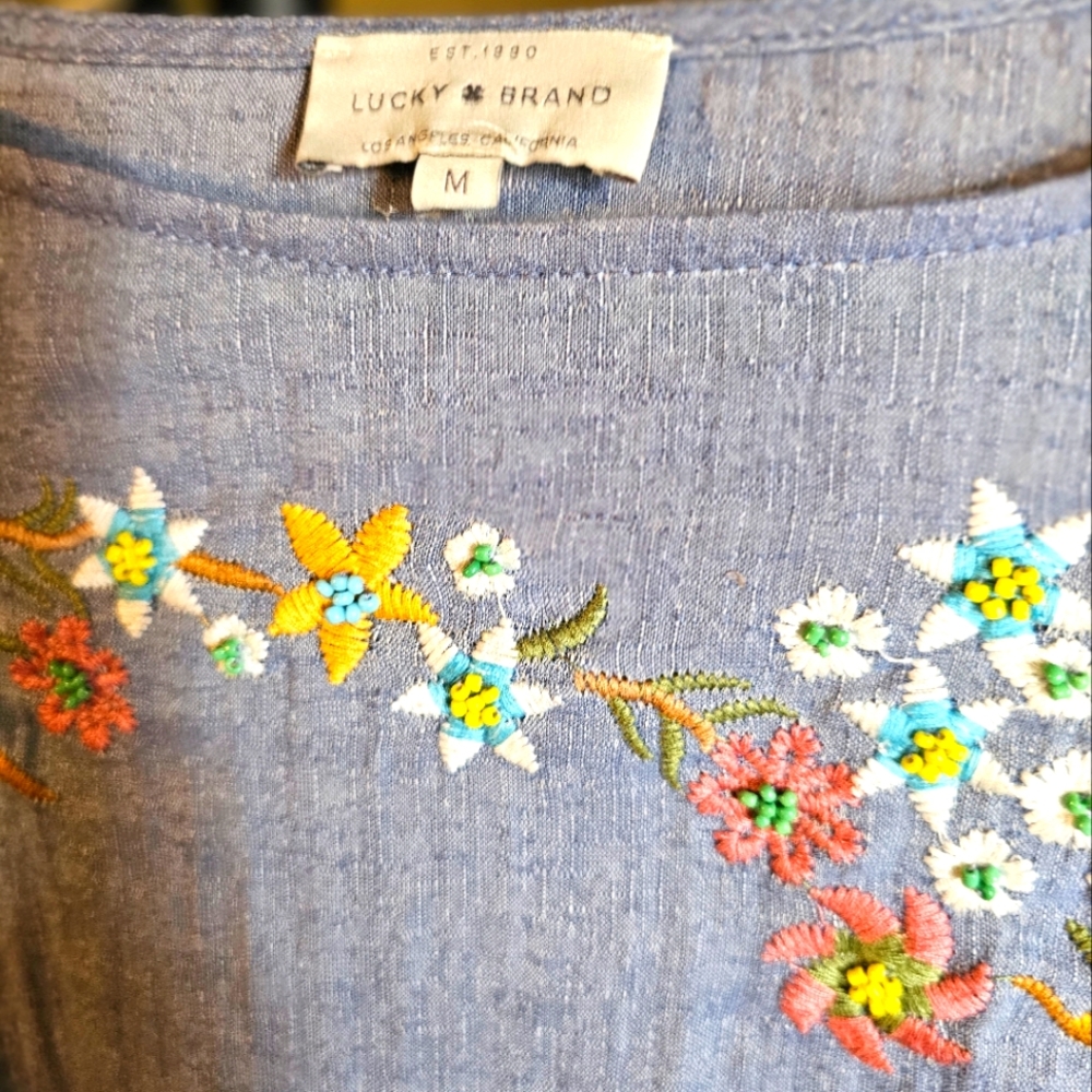 Lucky Brand Embroidered Blue Top